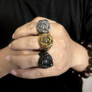 Quake Wolf Head Ring Men's Vintage Rune Titanium Steel Ring