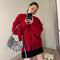 Idle Style Red Twist Round Neck Long Sleeve Knitted Cardigan Sweater Coat Female Autumn And Winter Ingot Needle Padded Top