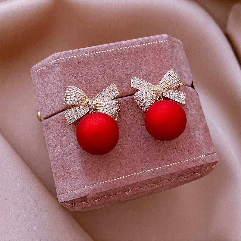 Fashion Jewelry Female Bowknot Pearl Earrings Temperament Christmas